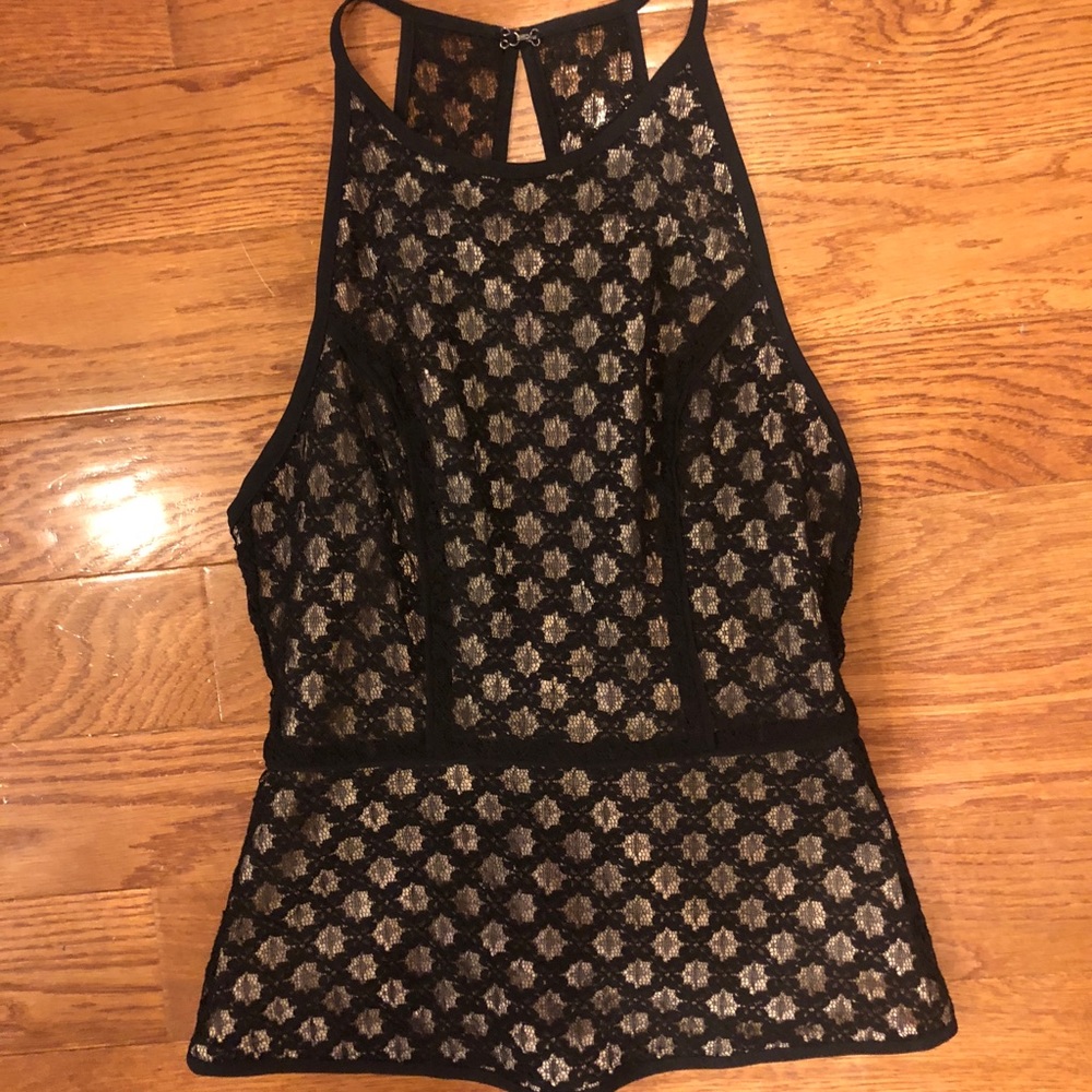 Ovi Black Lace Peplum Top size S